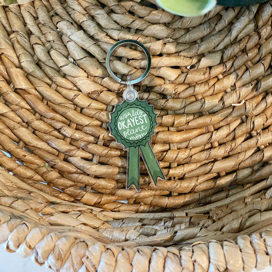 World's Okayest Plant Mom Ribbon Keychain